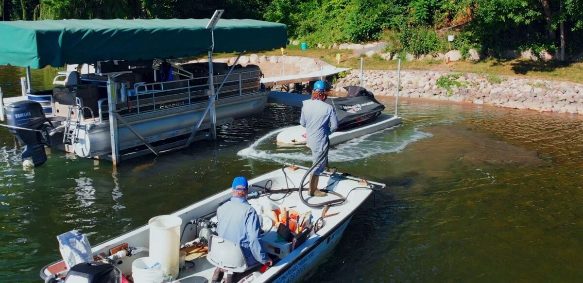 Treating a lake shore.